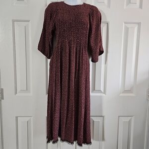 Nipon Boutique Dress Prairie Dainty Floral Cottagecore Midi XS FLAW Lace Trim